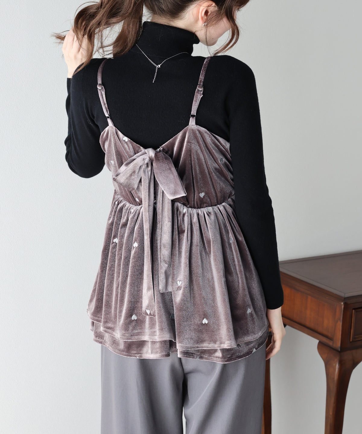 【早割5％OFF】ハート刺繍ベロアキャミソール