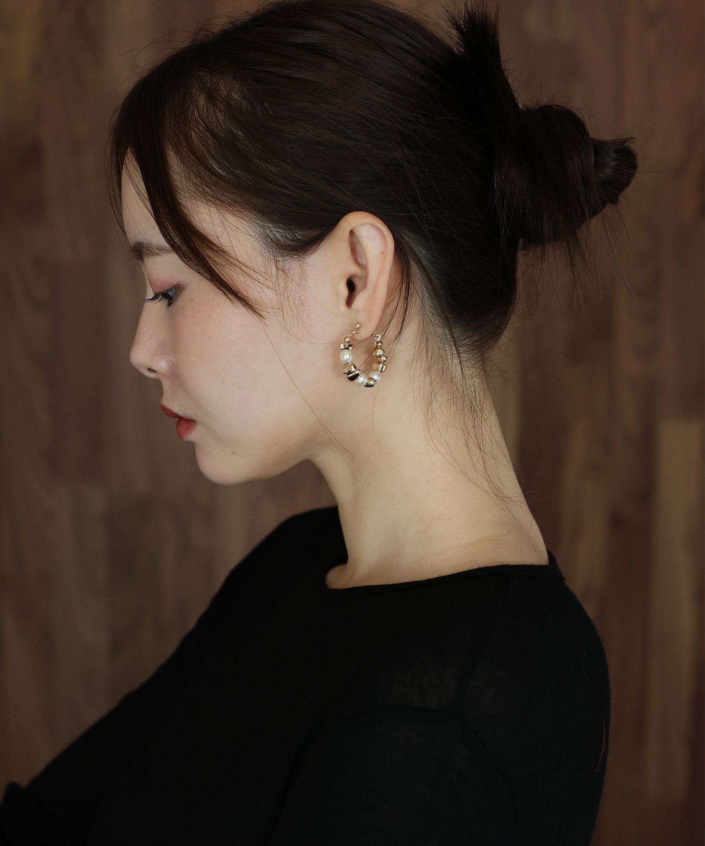 ニュアンスメタル&パールフープピアス / ニッケルフリー