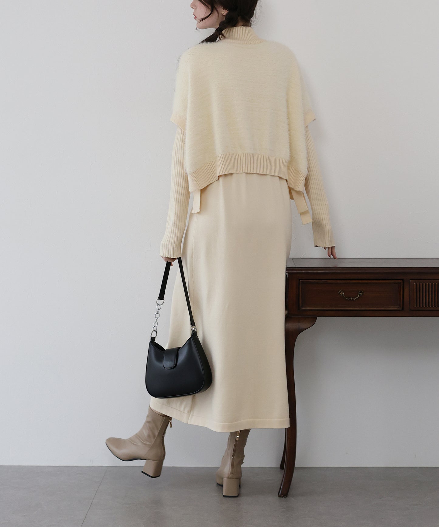 【TIME SALE】選べる2丈・吸湿発熱・リボンケープニットベスト＆リブニットワンピース