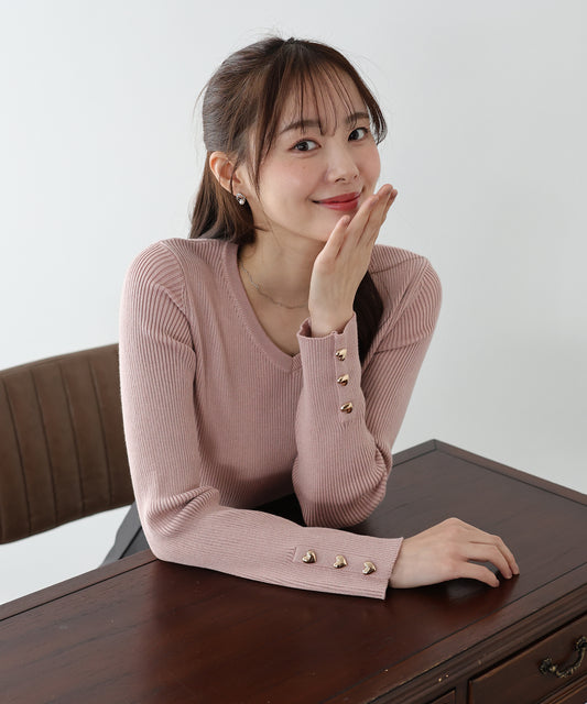 ハートボタンニット