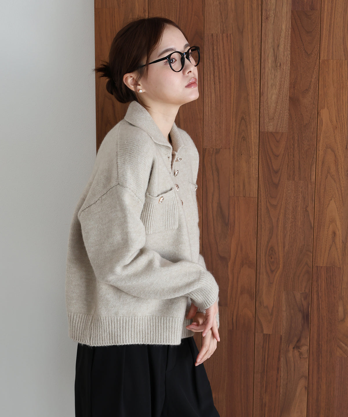 【早割5％OFF】ゴールドボタンポロニット