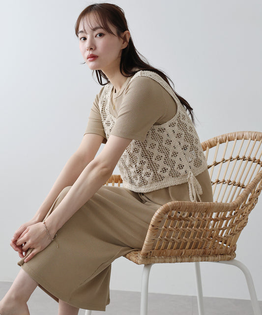 【SALE】クロシェベスト&ワンピースセット