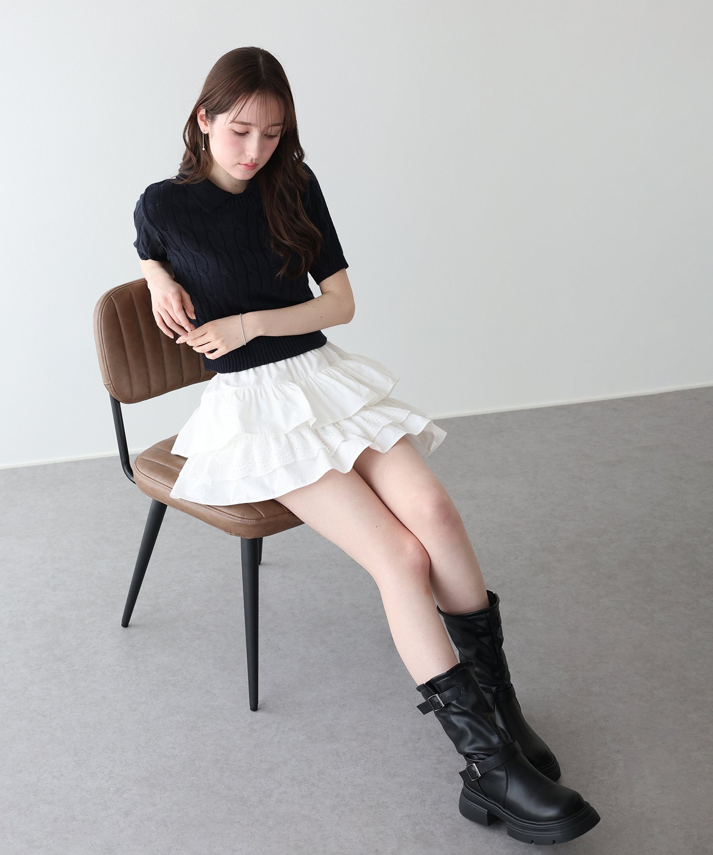 コットンレースフリルミニスカート
