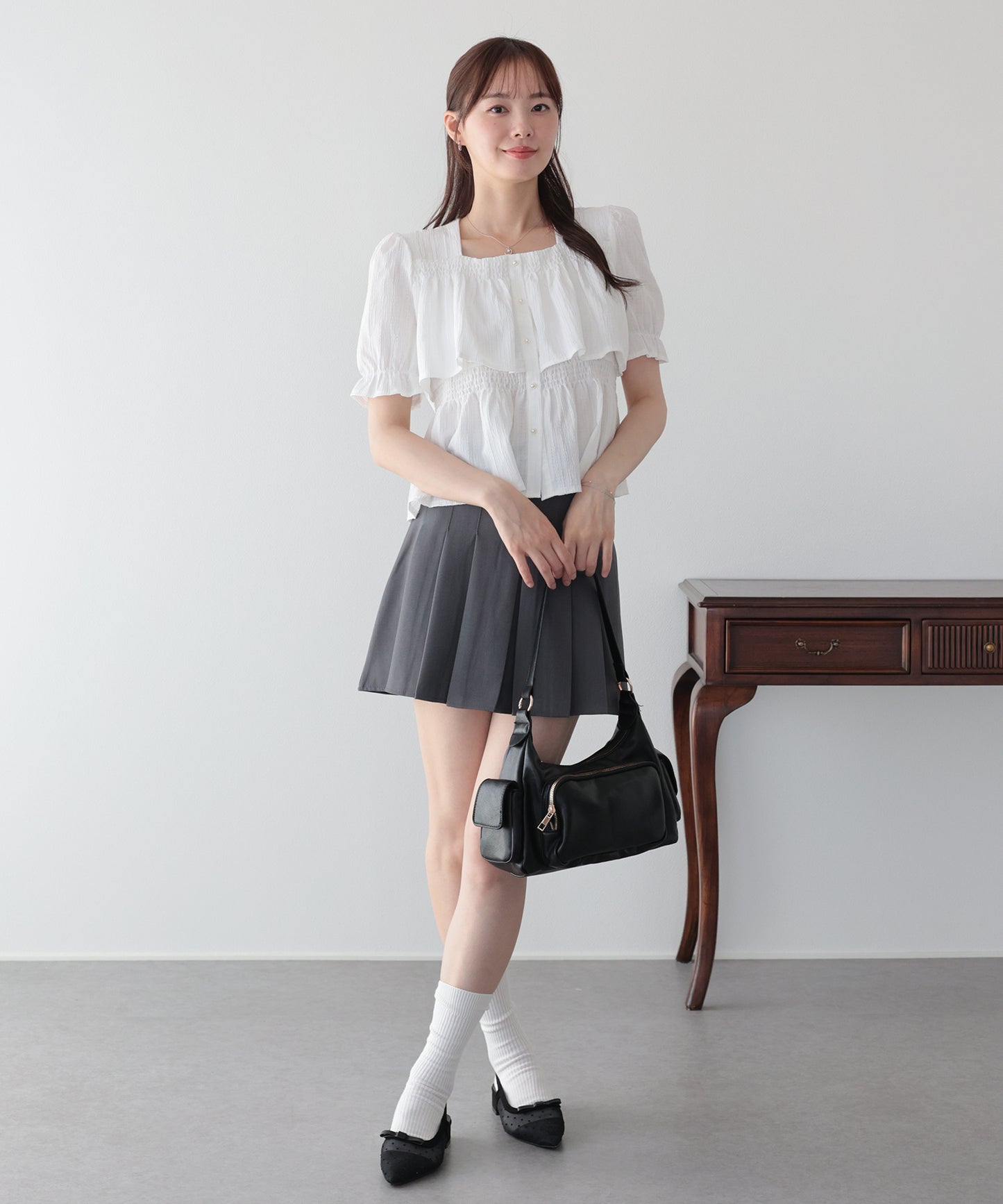 【早割5％OFF】バックリボンスクエアティアードブラウス【メール便】