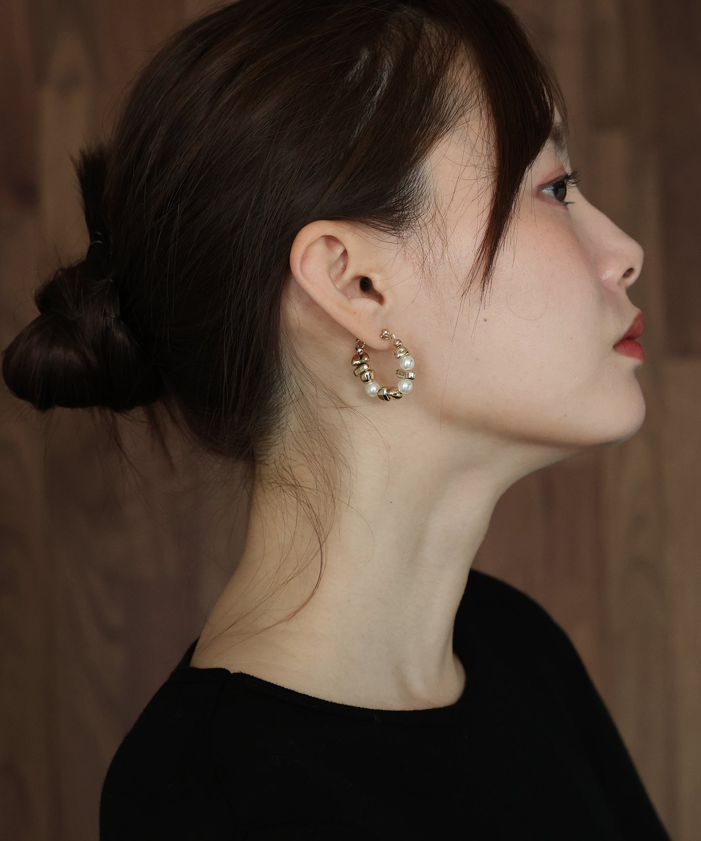 ニュアンスメタル&パールフープピアス / ニッケルフリー