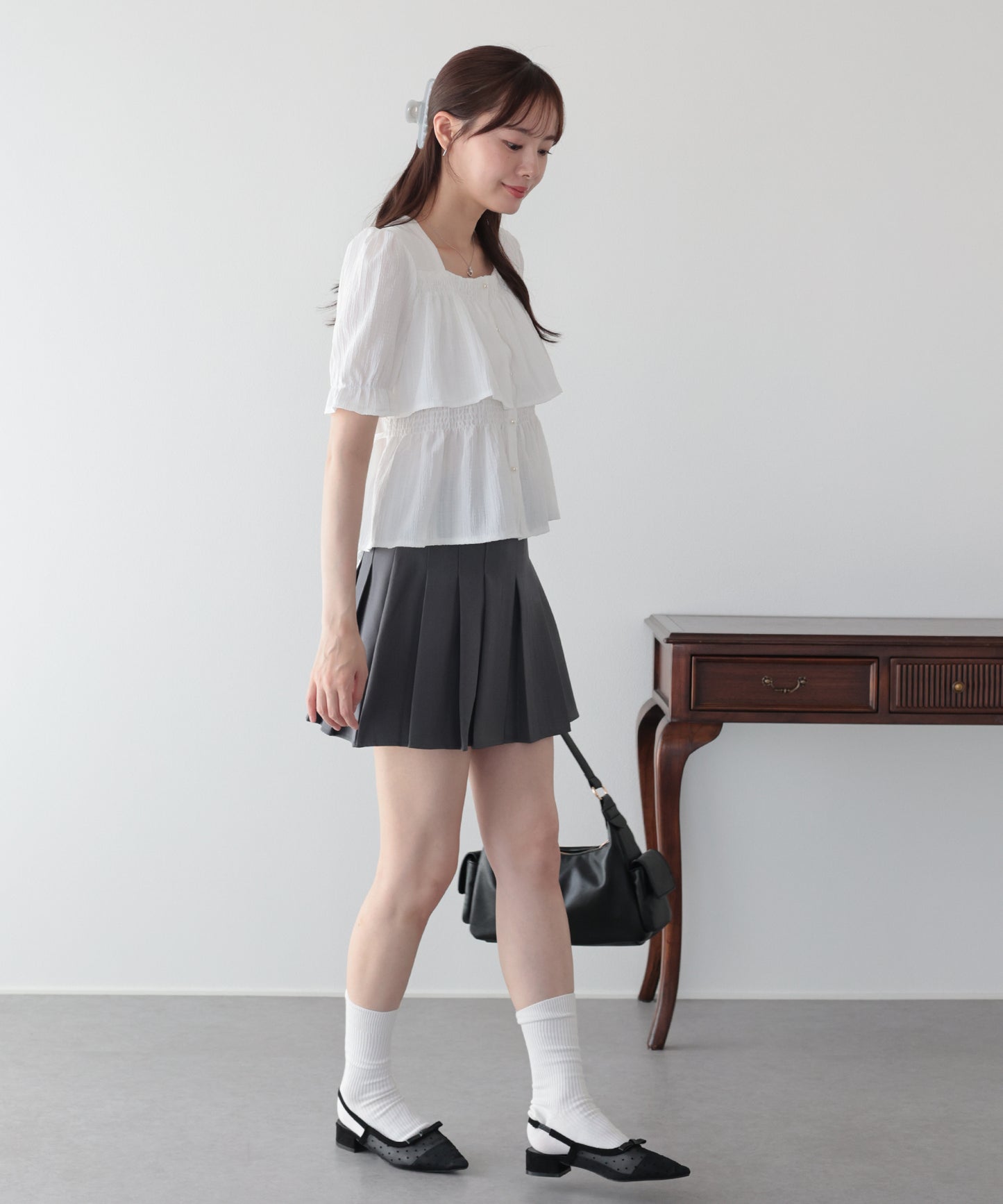 【早割5％OFF】バックリボンスクエアティアードブラウス【メール便】
