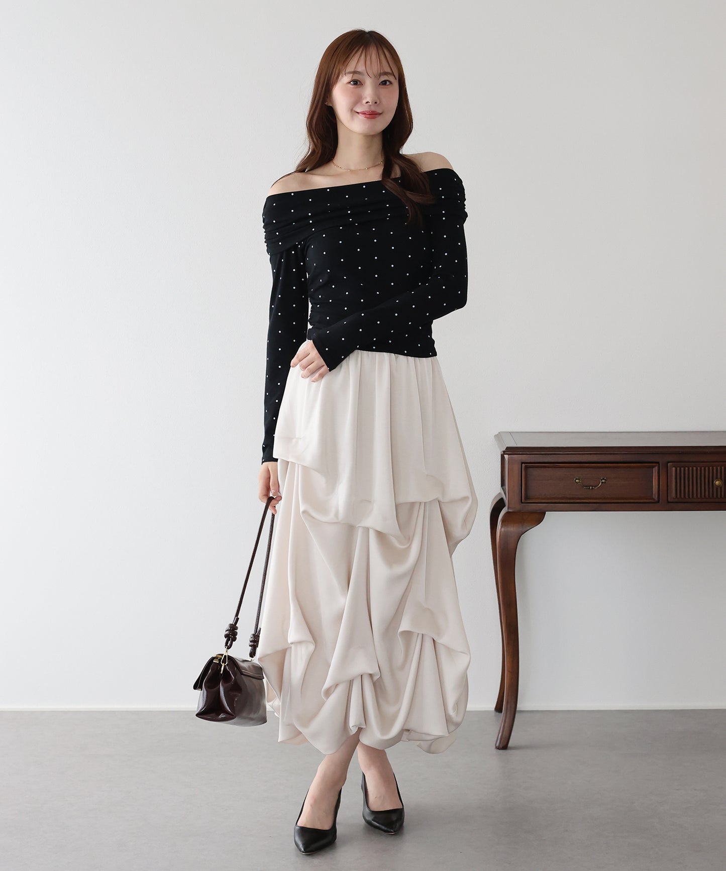 【早割5％OFF】ドットオフショルダーカットソー【メール便】