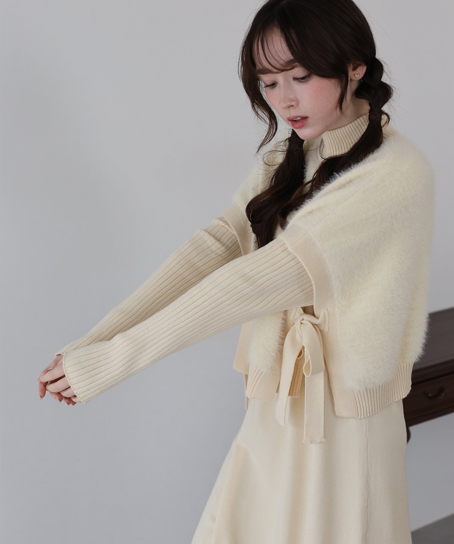 【TIME SALE】選べる2丈・吸湿発熱・リボンケープニットベスト＆リブニットワンピース