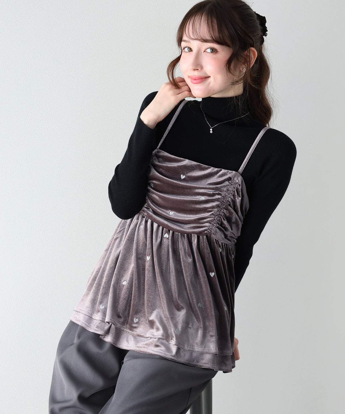 【早割5％OFF】ハート刺繍ベロアキャミソール