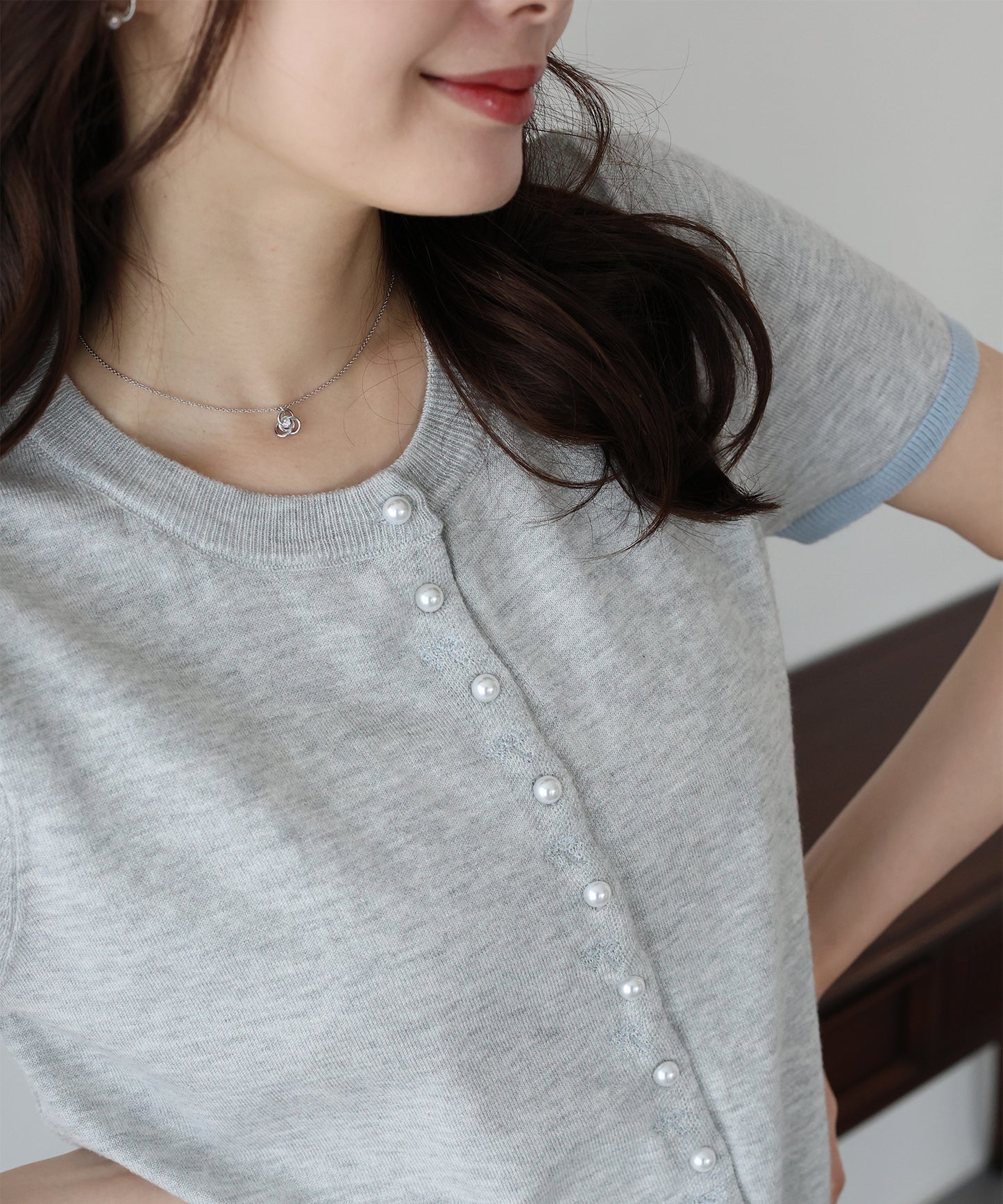 【早割5％OFF】リボン刺繍バイカラーカーディガン