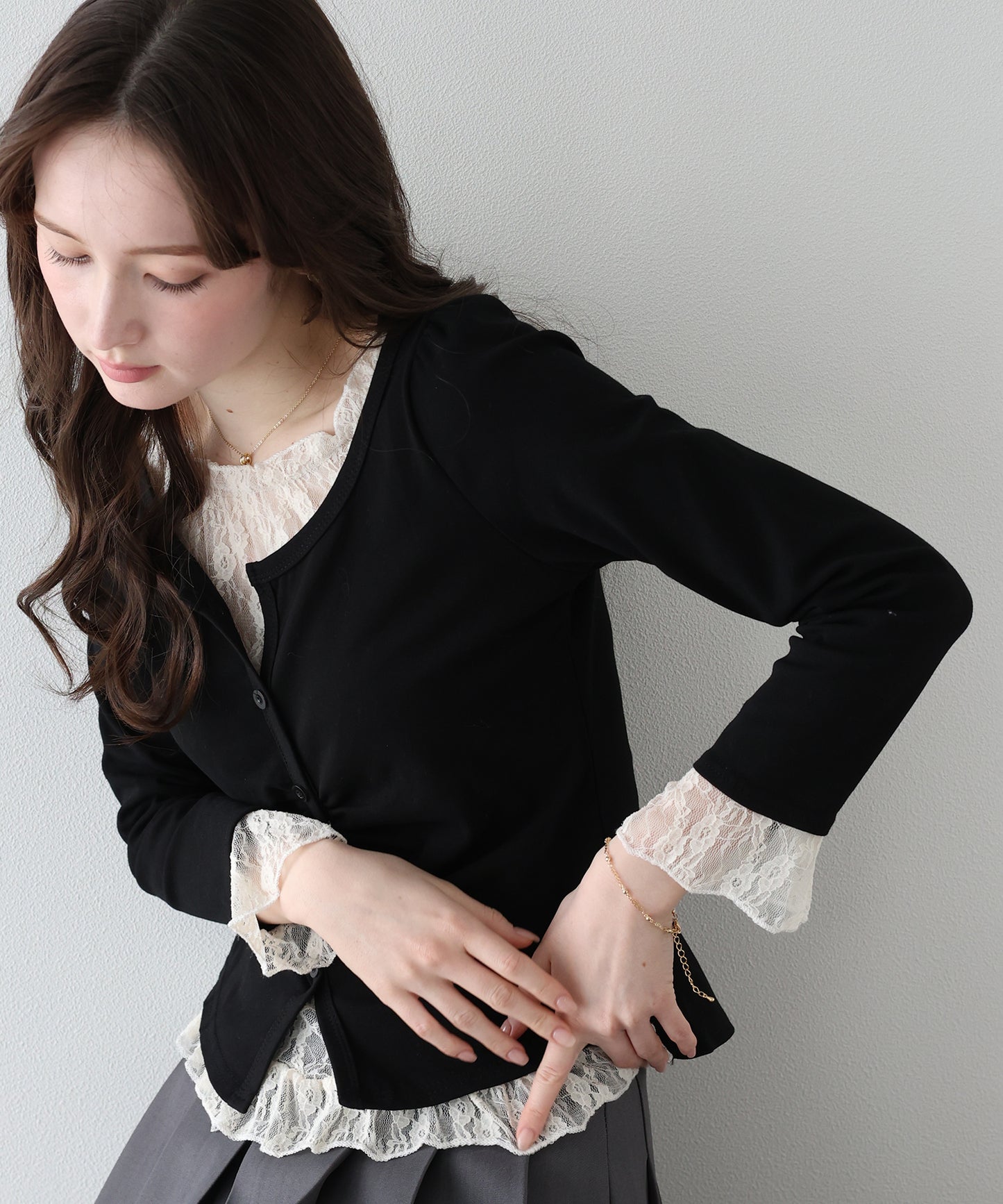 【早割5％OFF】レースレイヤードギャザーTシャツ【ネコポス】