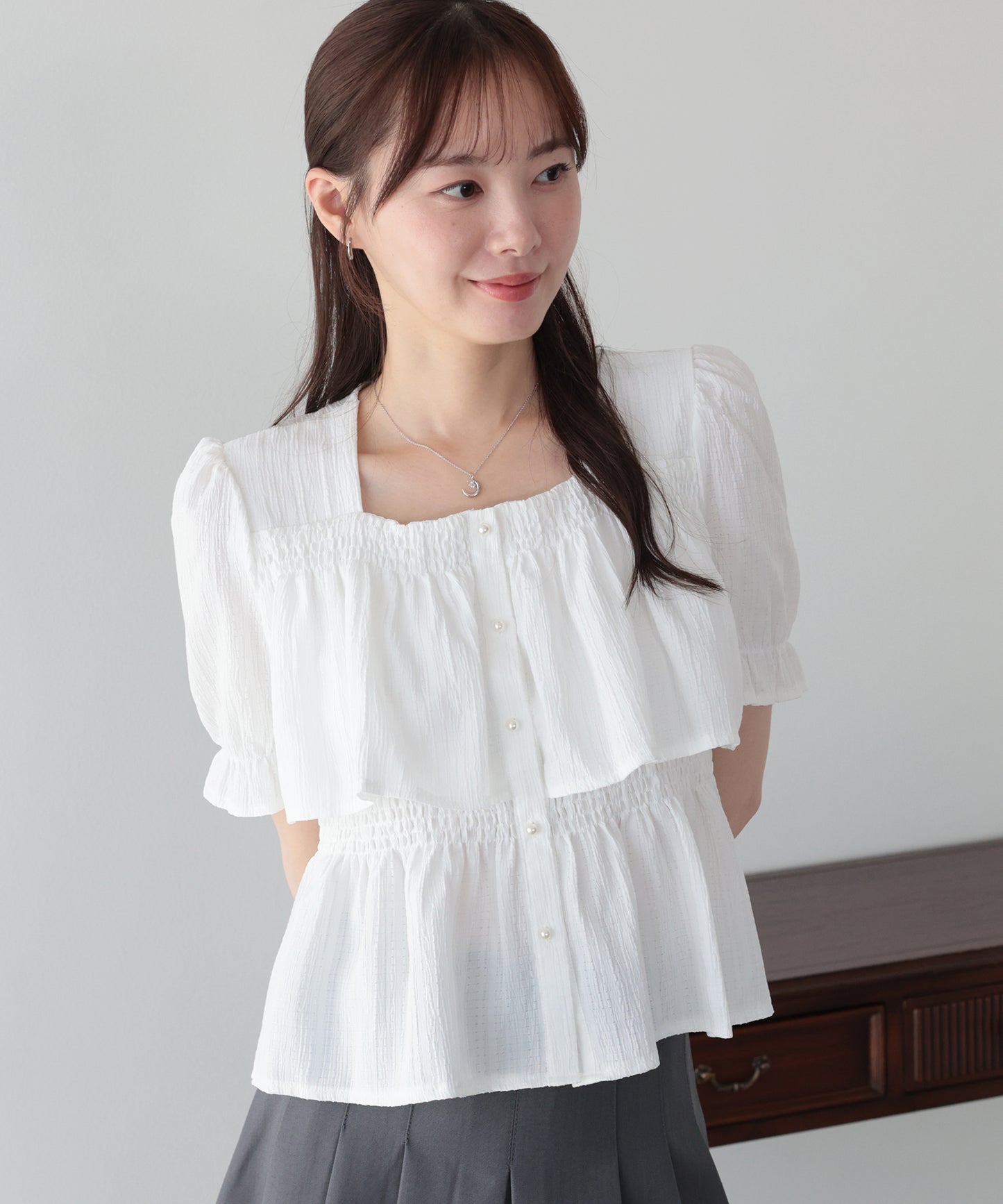 【早割5％OFF】バックリボンスクエアティアードブラウス【メール便】