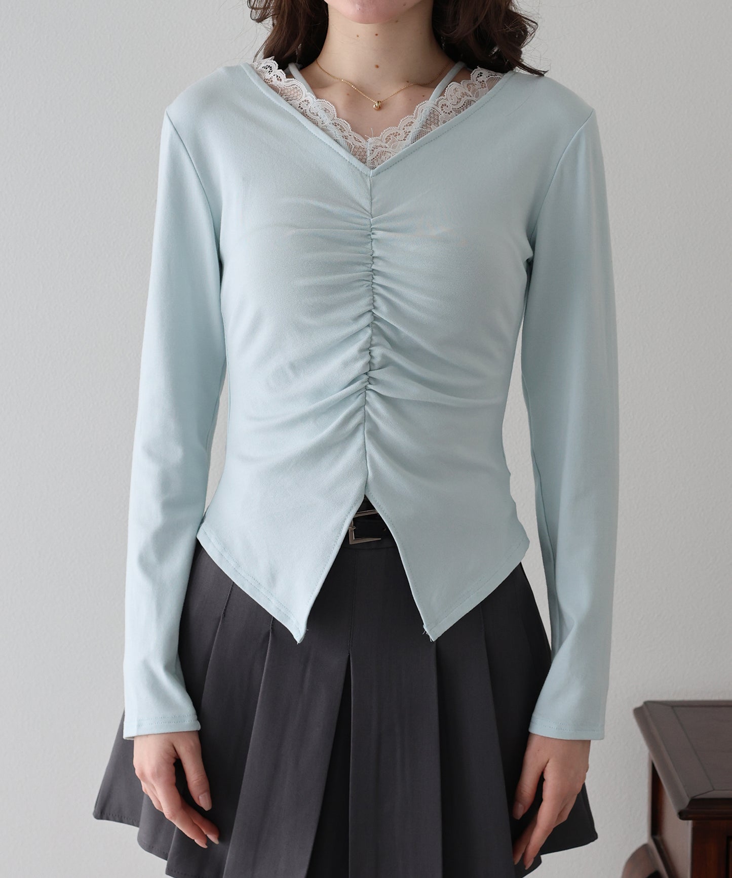 【早割5％OFF】フロントギャザーレースカットソー【ネコポス】