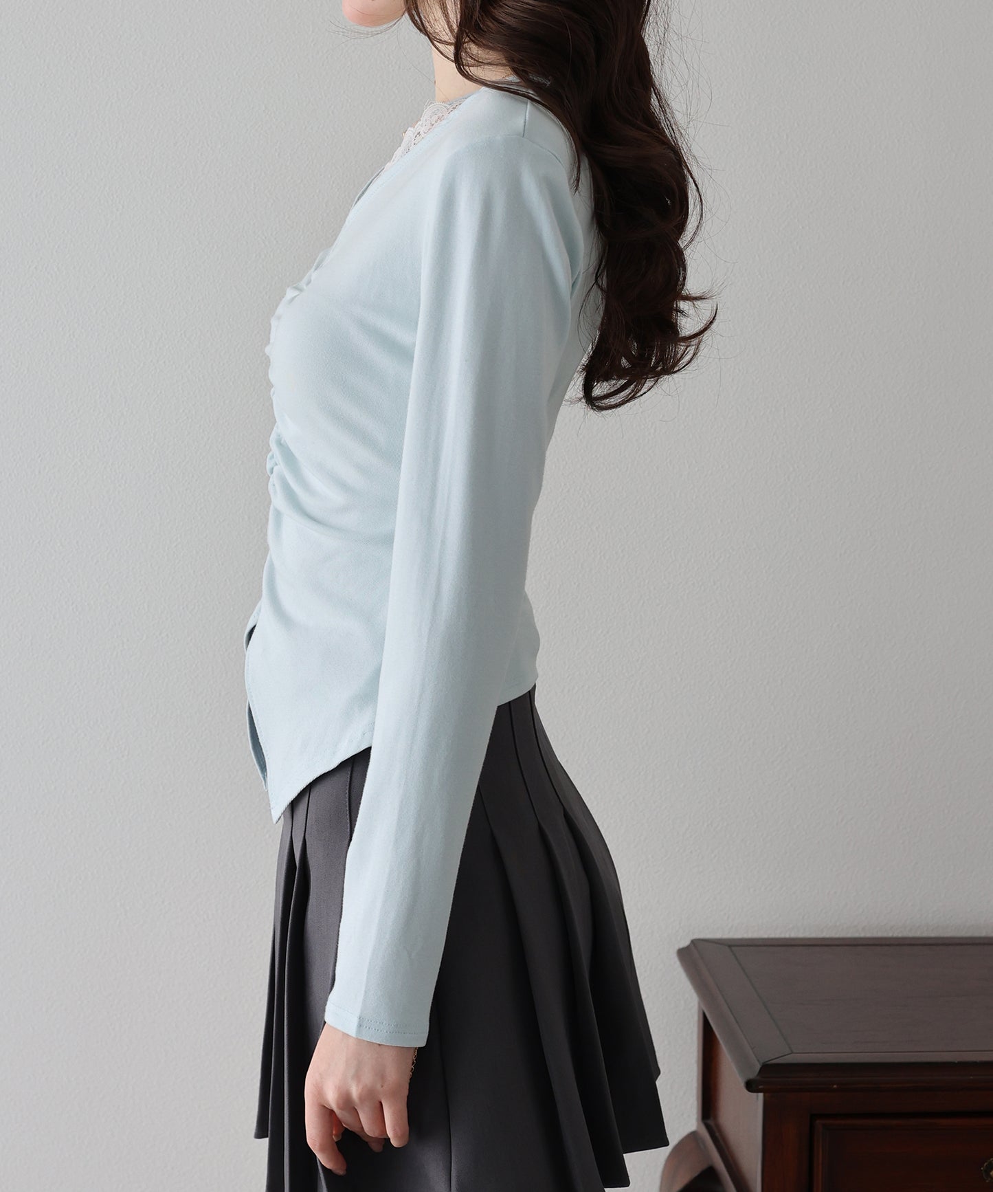 【早割5％OFF】フロントギャザーレースカットソー【ネコポス】