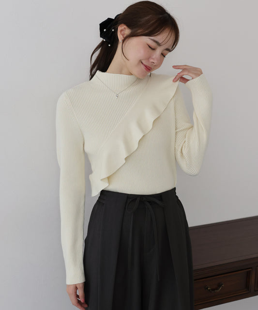 【TIME SALE】アシメフリルリブニット