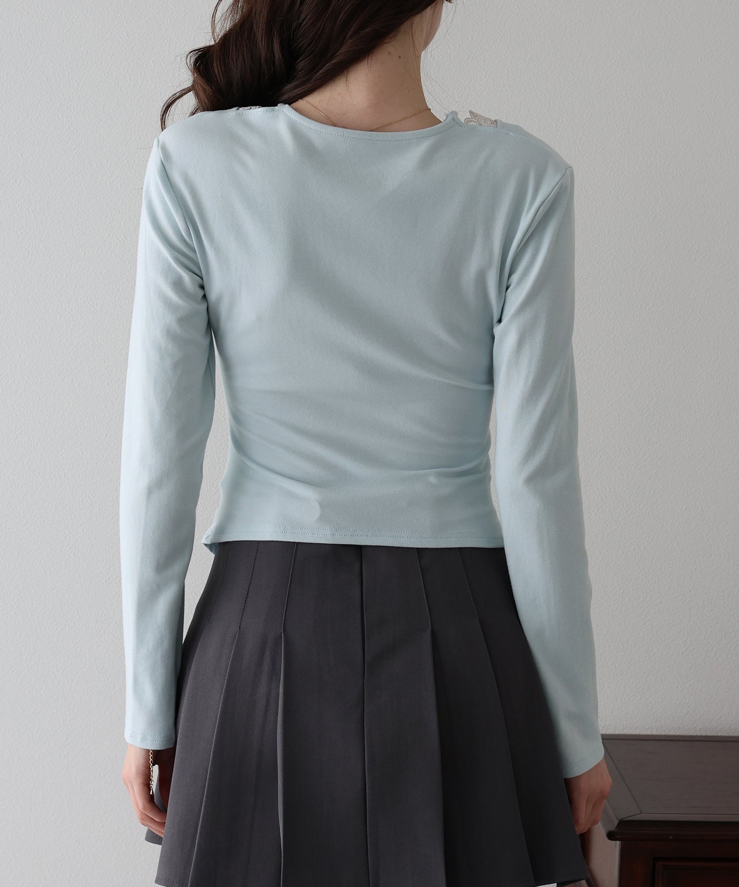 【早割5％OFF】フロントギャザーレースカットソー【ネコポス】