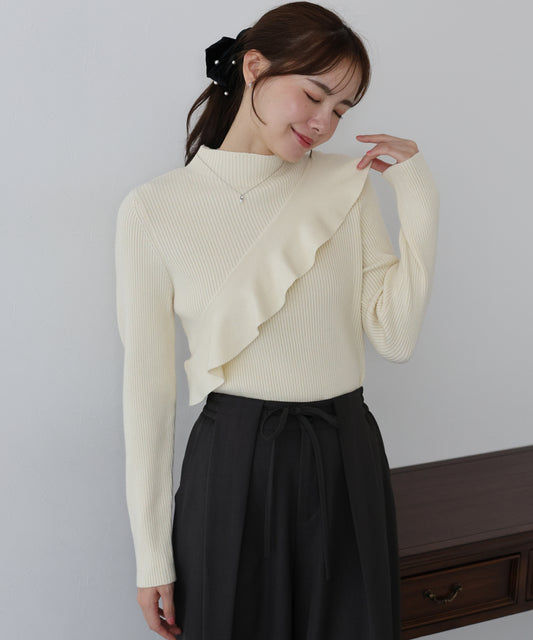 【早割5％OFF】アシメフリルリブニット