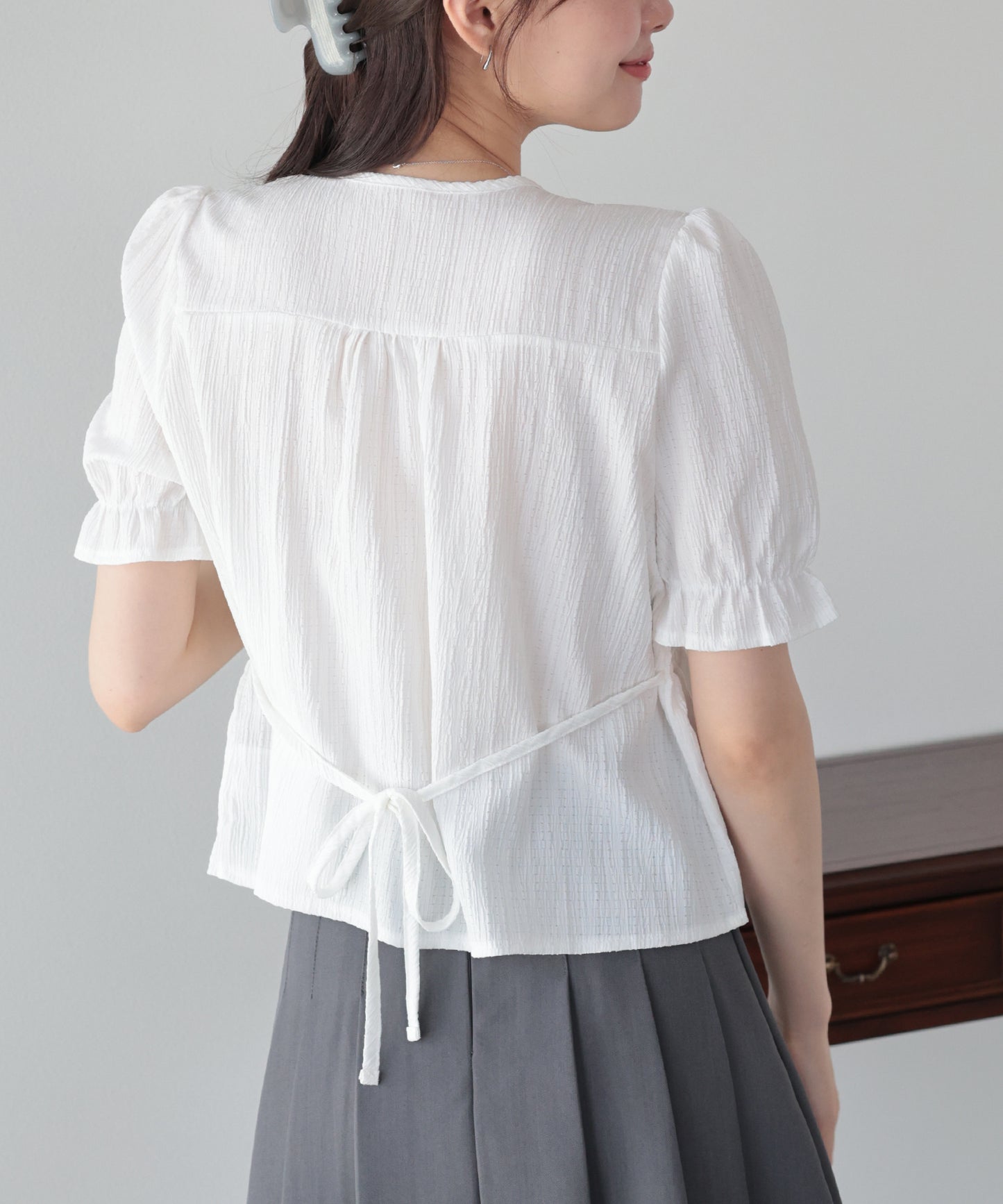 【早割5％OFF】バックリボンスクエアティアードブラウス【メール便】