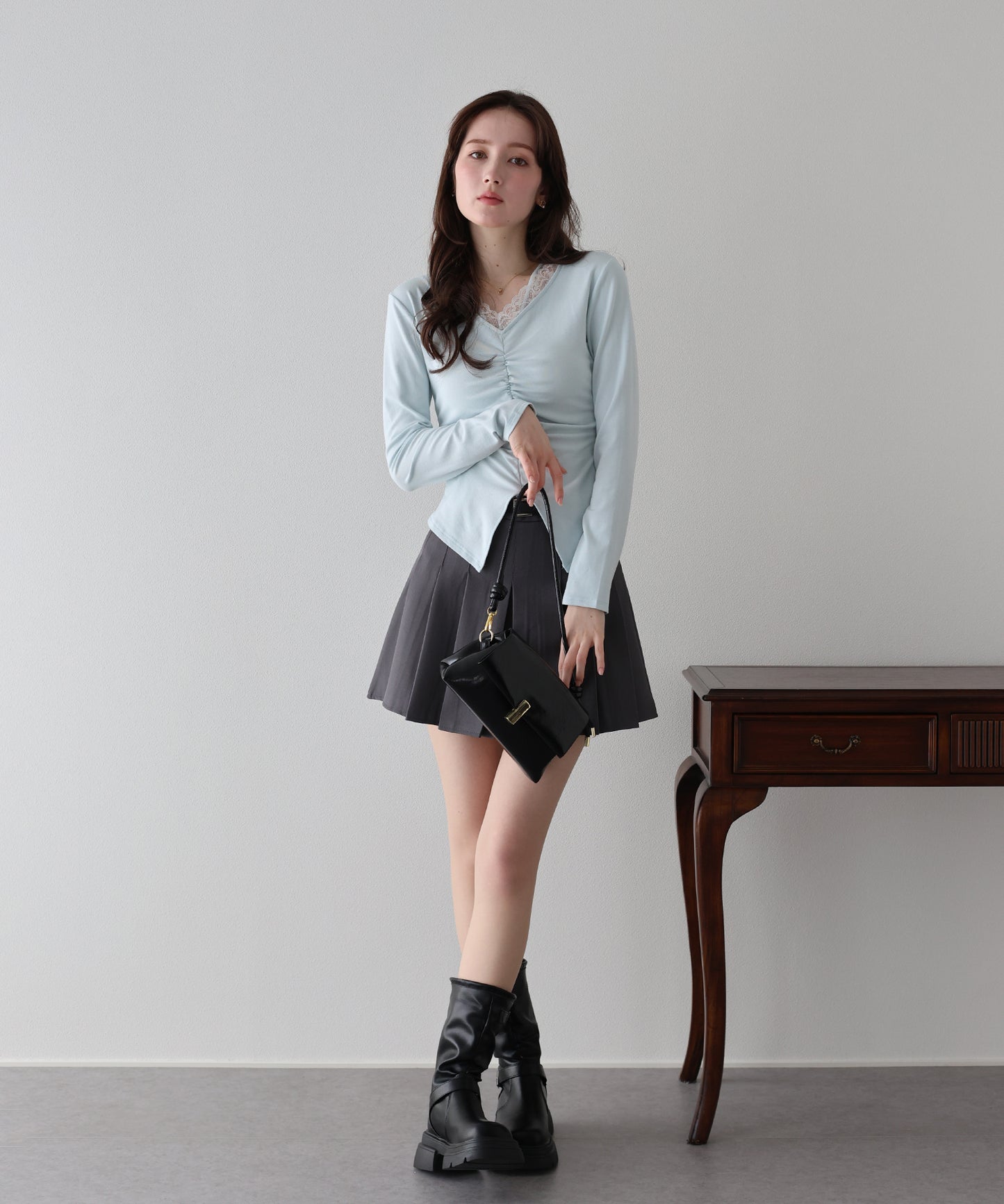 【早割5％OFF】フロントギャザーレースカットソー【ネコポス】