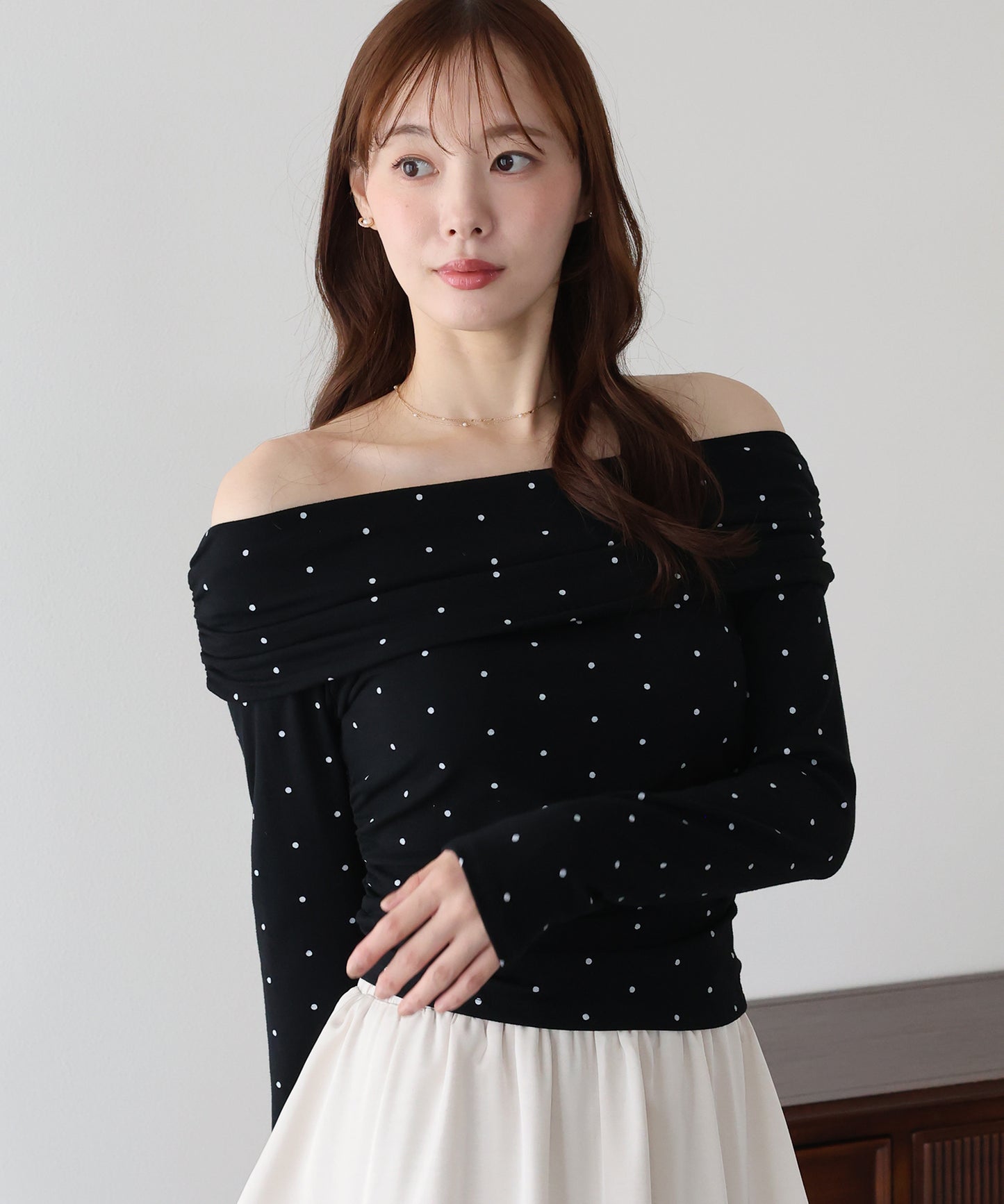 【早割5％OFF】ドットオフショルダーカットソー【メール便】