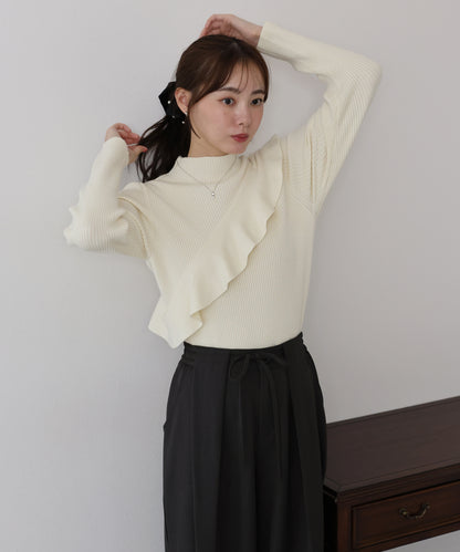 【TIME SALE】アシメフリルリブニット