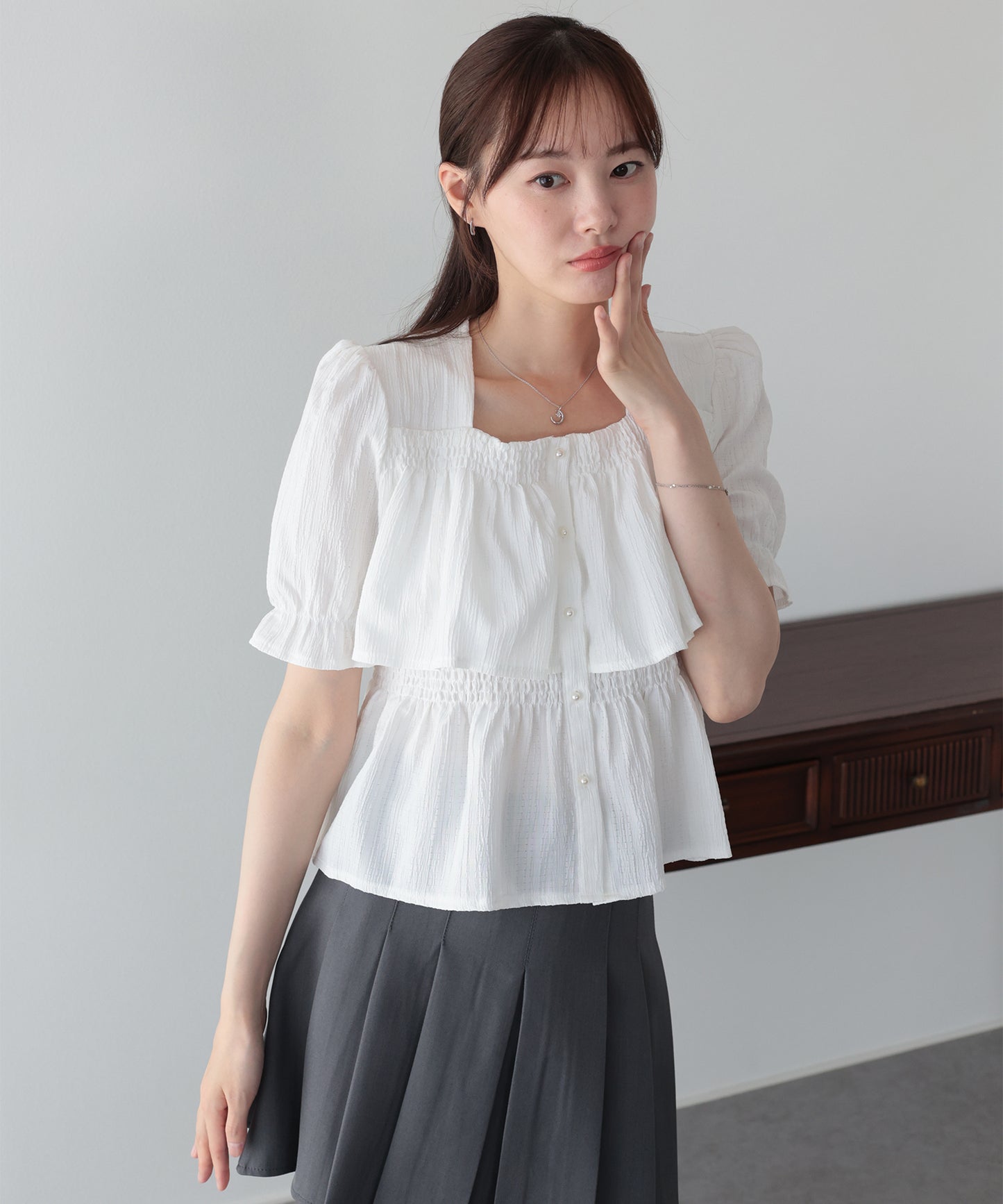 【早割5％OFF】バックリボンスクエアティアードブラウス【メール便】