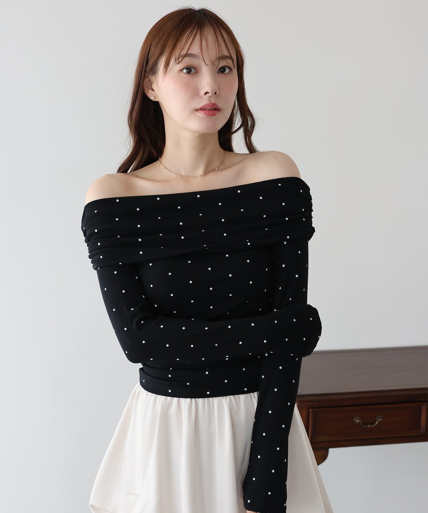【早割5％OFF】ドットオフショルダーカットソー【メール便】