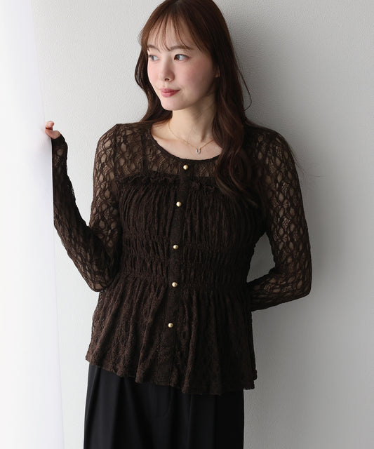 【早割5％OFF】レースペプラムシャーリングトップス【メール便】