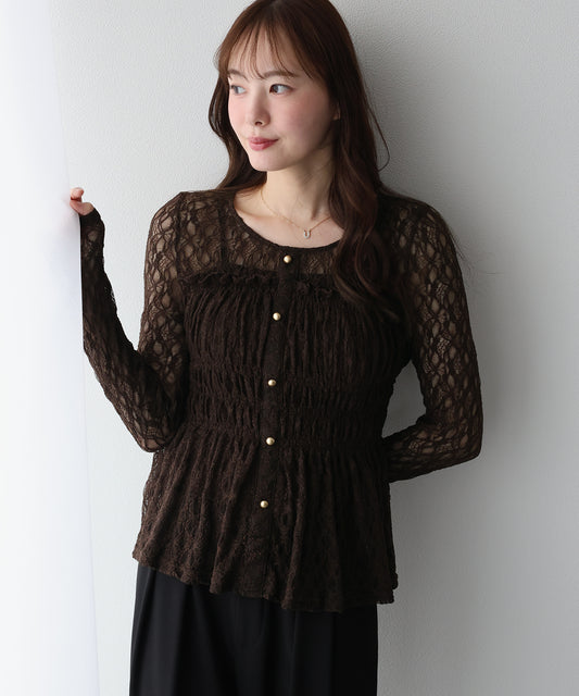 【早割5％OFF】レースペプラムシャーリングトップス【メール便】