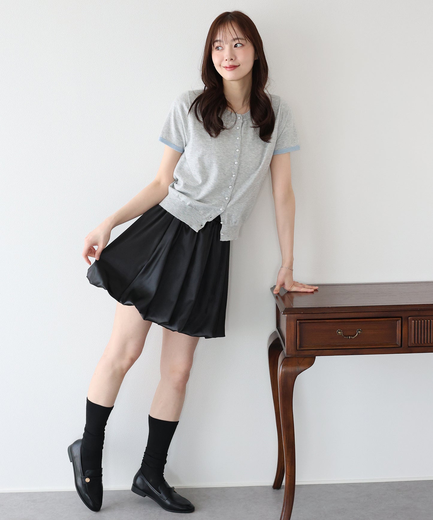 【早割5％OFF】リボン刺繍バイカラーカーディガン