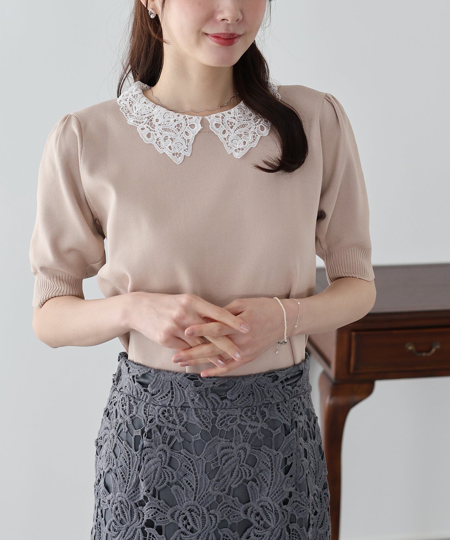 レース襟ドッキングニット
