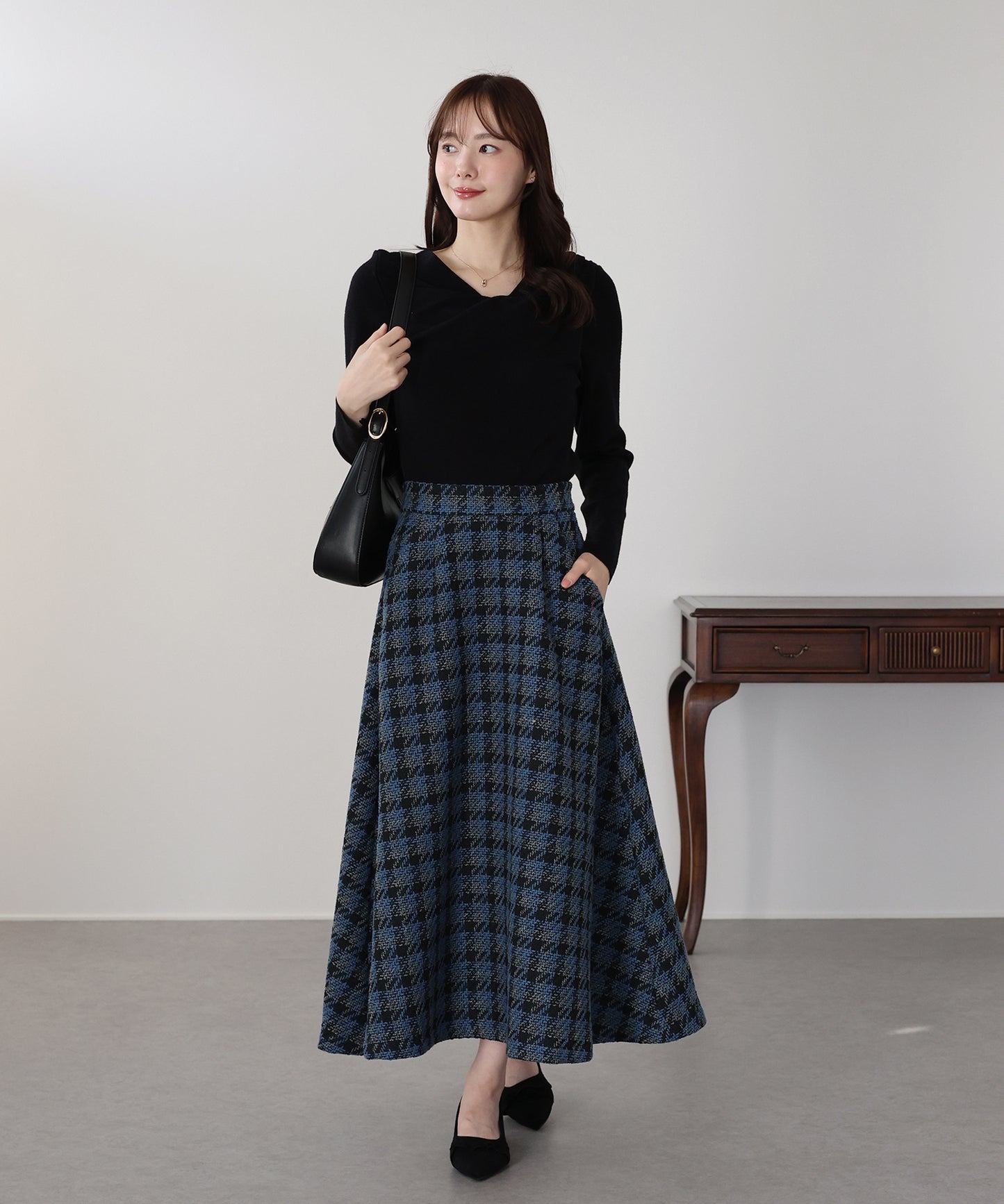 【早割5％OFF】ツイードチェックフレアスカート
