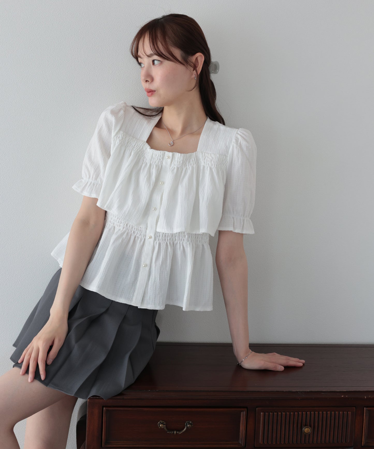 【早割5％OFF】バックリボンスクエアティアードブラウス【メール便】