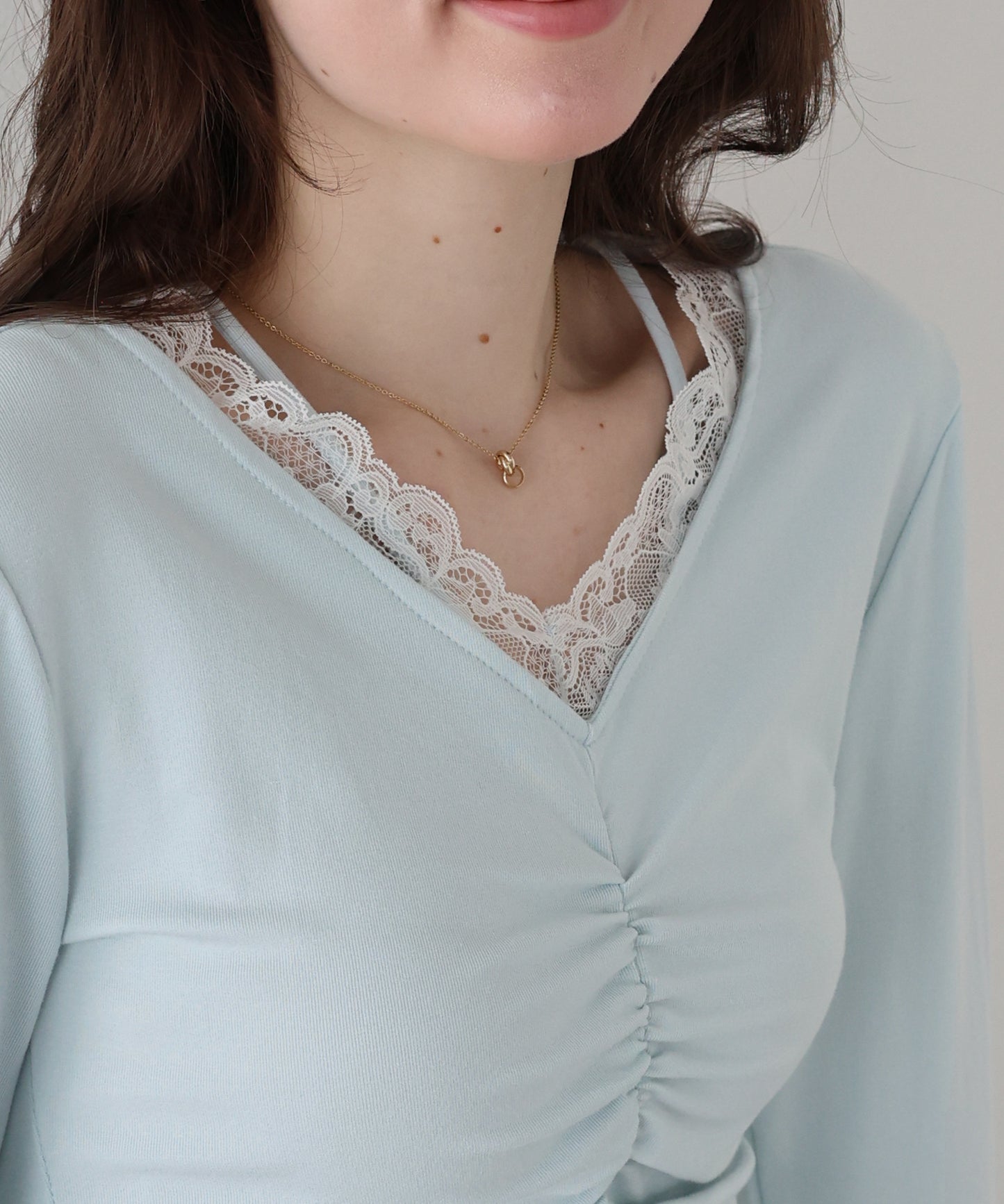 【早割5％OFF】フロントギャザーレースカットソー【ネコポス】