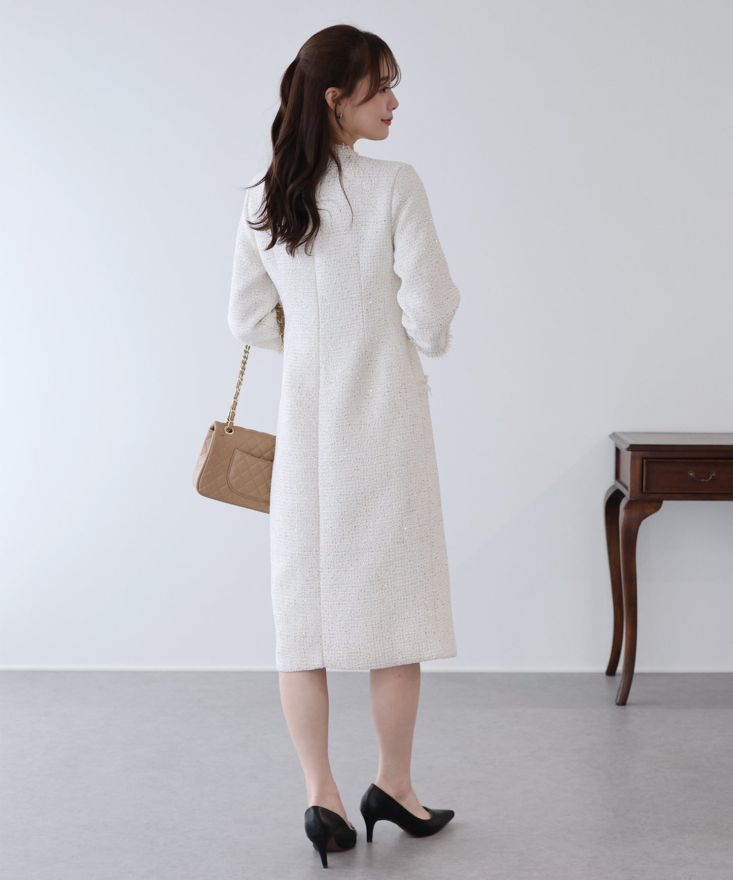 ラメツイードワンピース 卒業式 入学式 結婚式 成人式 二次会 同窓会 セレモニー パーティードレス