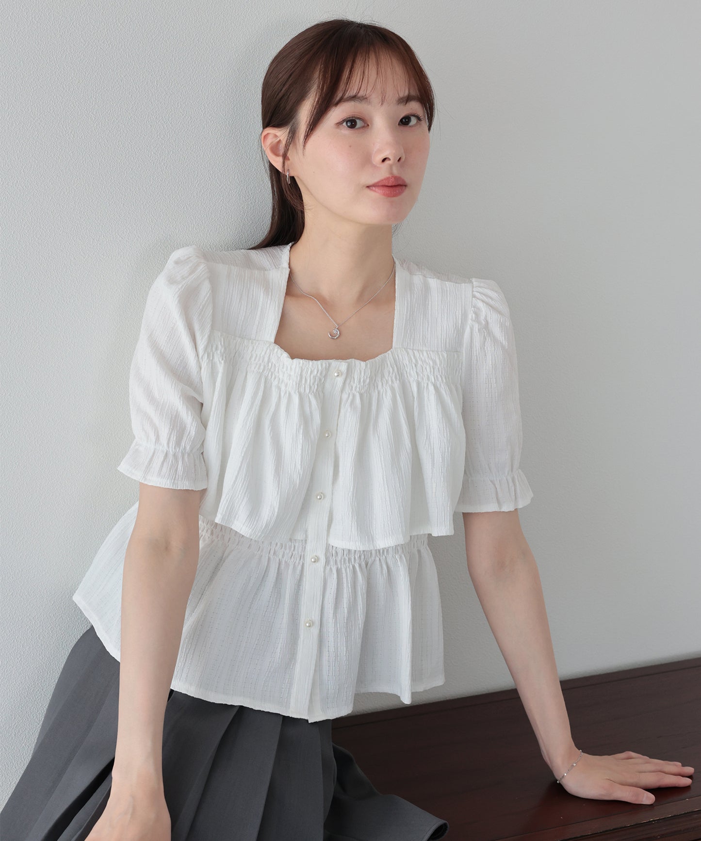 【早割5％OFF】バックリボンスクエアティアードブラウス【メール便】