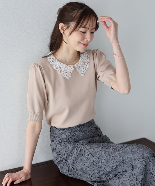 レース襟ドッキングニット