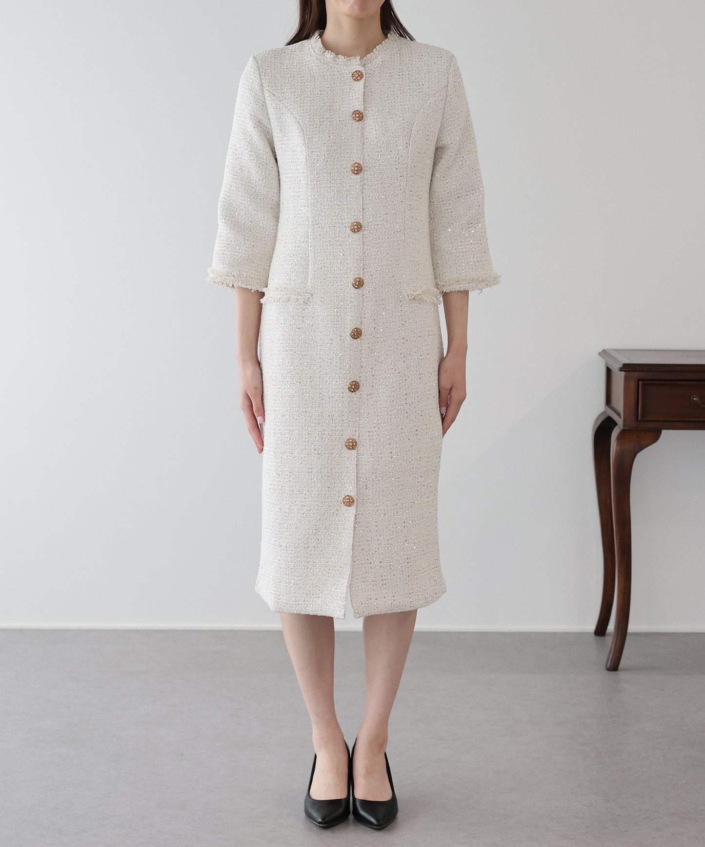 ラメツイードワンピース 卒業式 入学式 結婚式 成人式 二次会 同窓会 セレモニー パーティードレス