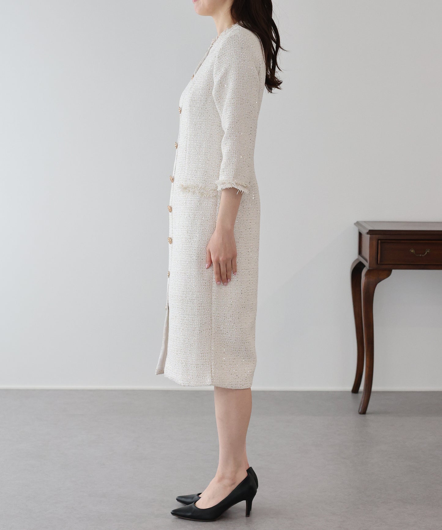 ラメツイードワンピース 卒業式 入学式 結婚式 成人式 二次会 同窓会 セレモニー パーティードレス