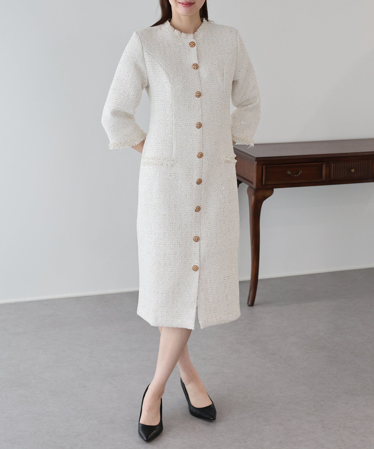 ラメツイードワンピース 卒業式 入学式 結婚式 成人式 二次会 同窓会 セレモニー パーティードレス