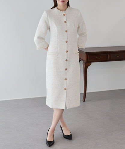 ラメツイードワンピース 卒業式 入学式 結婚式 成人式 二次会 同窓会 セレモニー パーティードレス