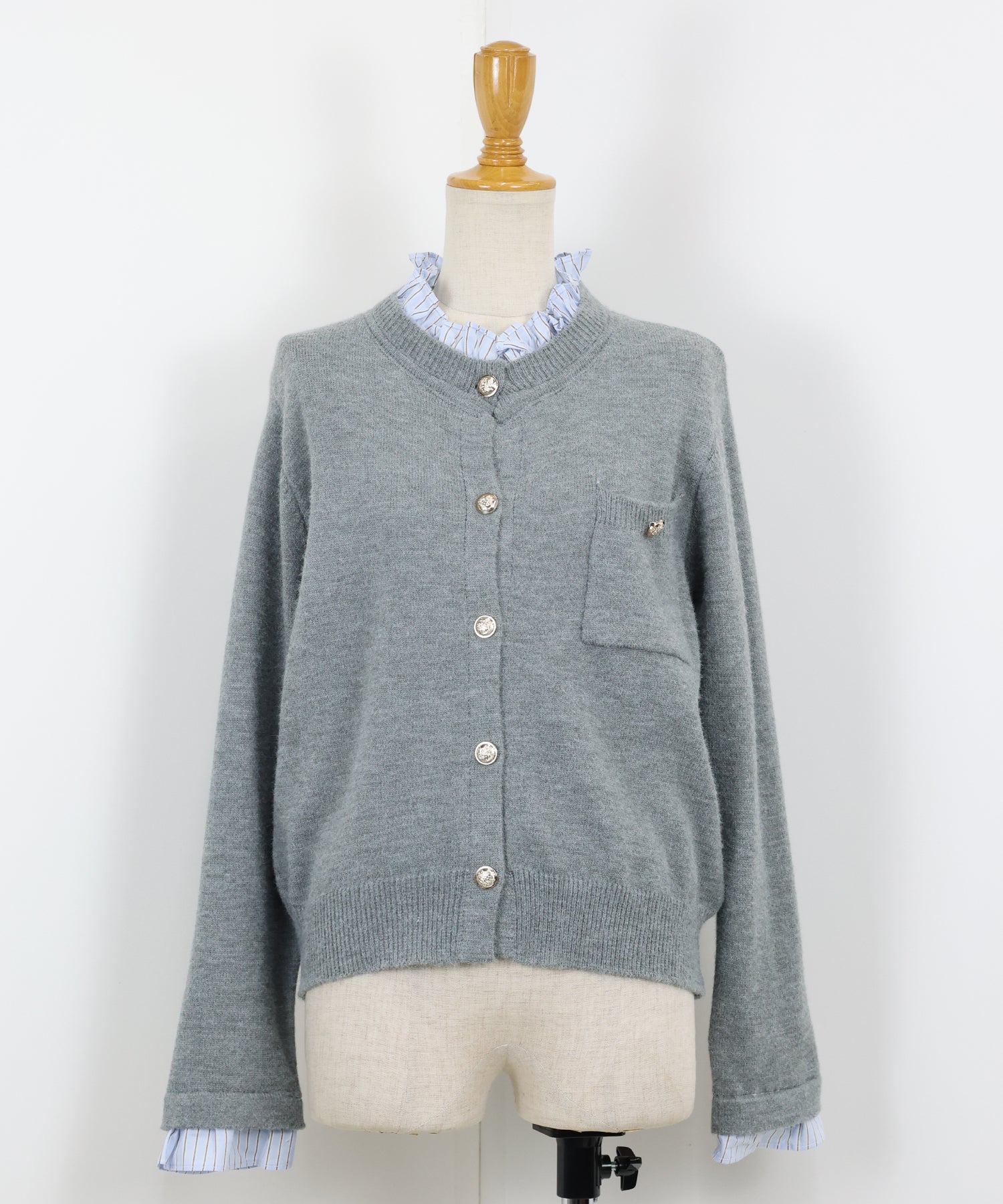 美品 45R フリル襟 ウールフロート縮絨カーディガン 2 45R（フォーティファイブアール）の「フロート縮絨deカーディガン