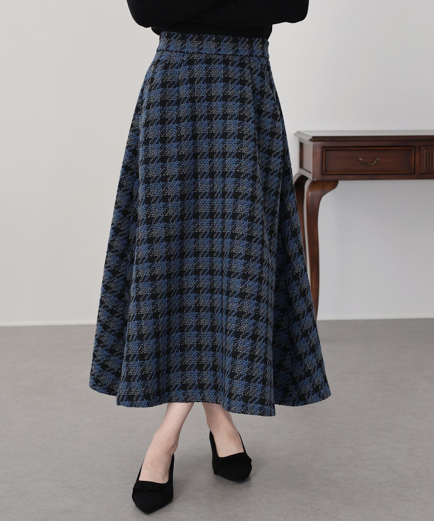【早割5％OFF】ツイードチェックフレアスカート