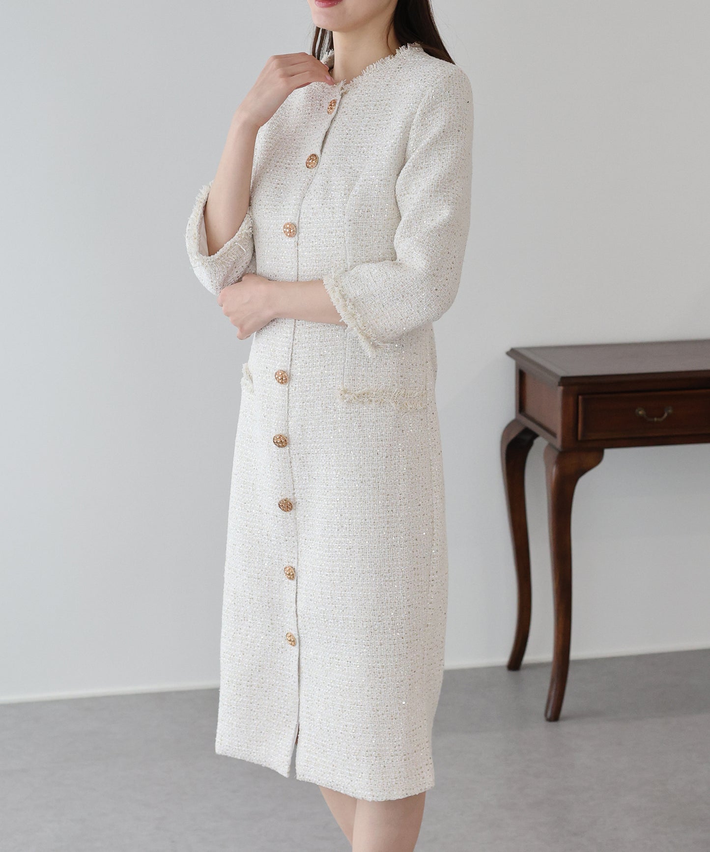 ラメツイードワンピース 卒業式 入学式 結婚式 成人式 二次会 同窓会 セレモニー パーティードレス