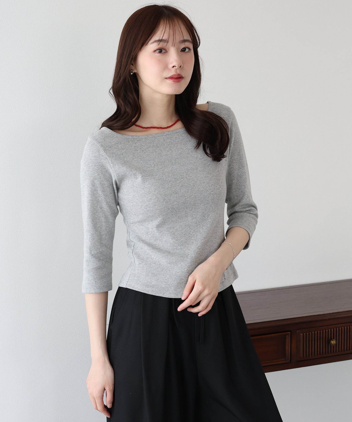 【早割5％OFF】ボートネック7分丈カットソー【ネコポス】