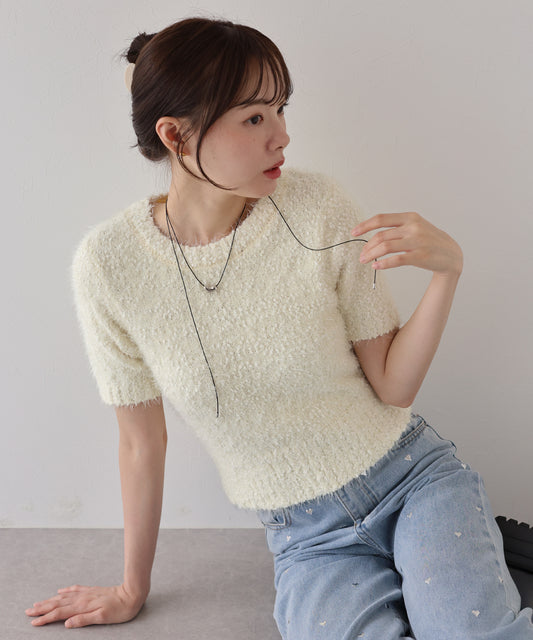 【早割5％OFF】ぽこぽこシャギー半袖ニット