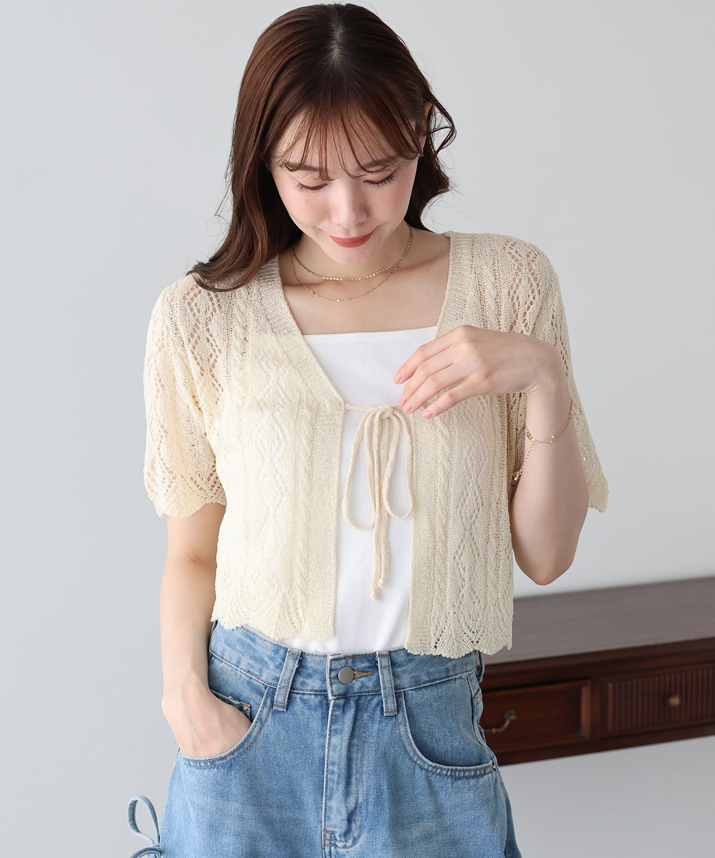 【早割5％OFF】透かし編みリボンカーディガン【メール便】