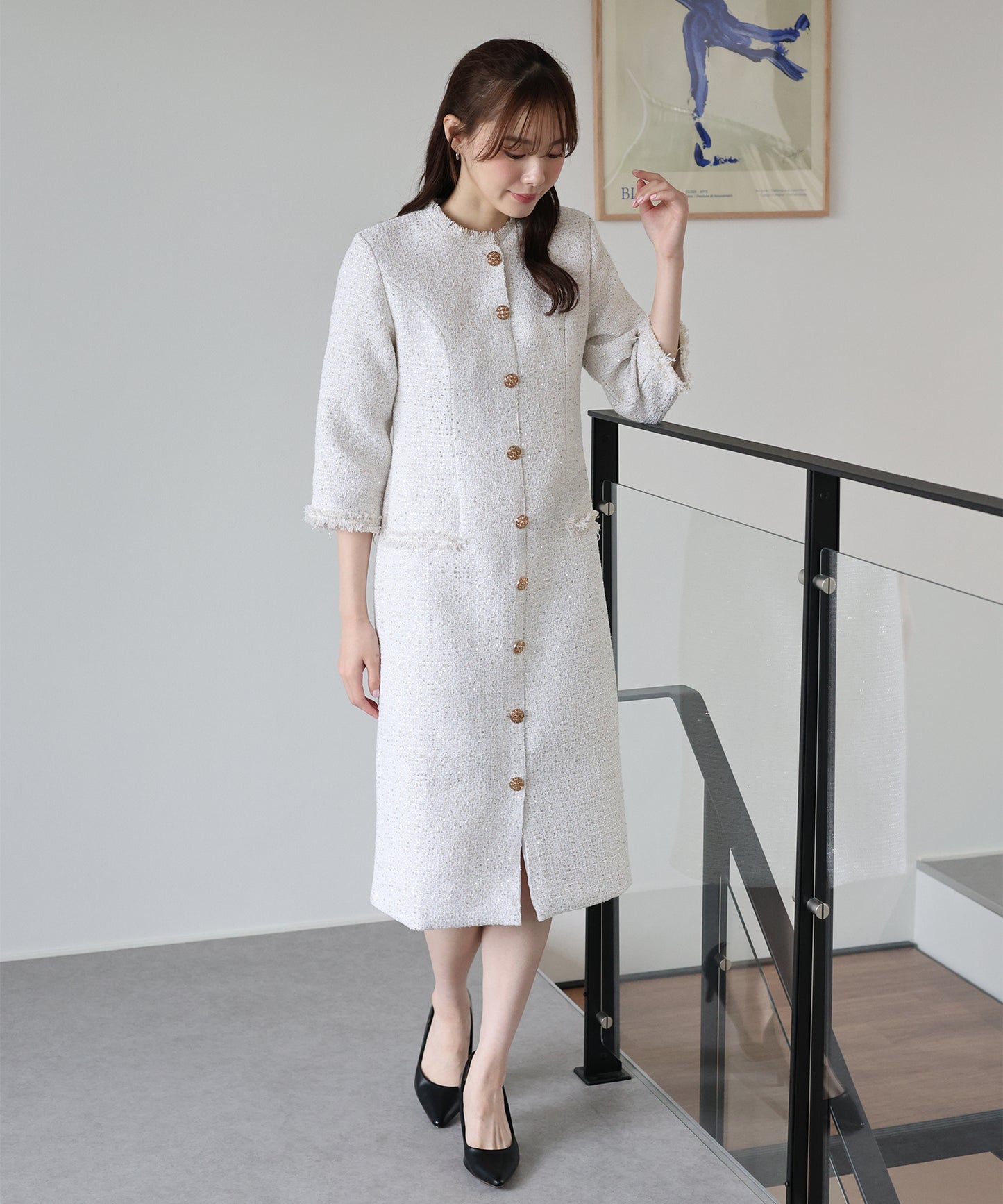 ラメツイードワンピース 卒業式 入学式 結婚式 成人式 二次会 同窓会 セレモニー パーティードレス