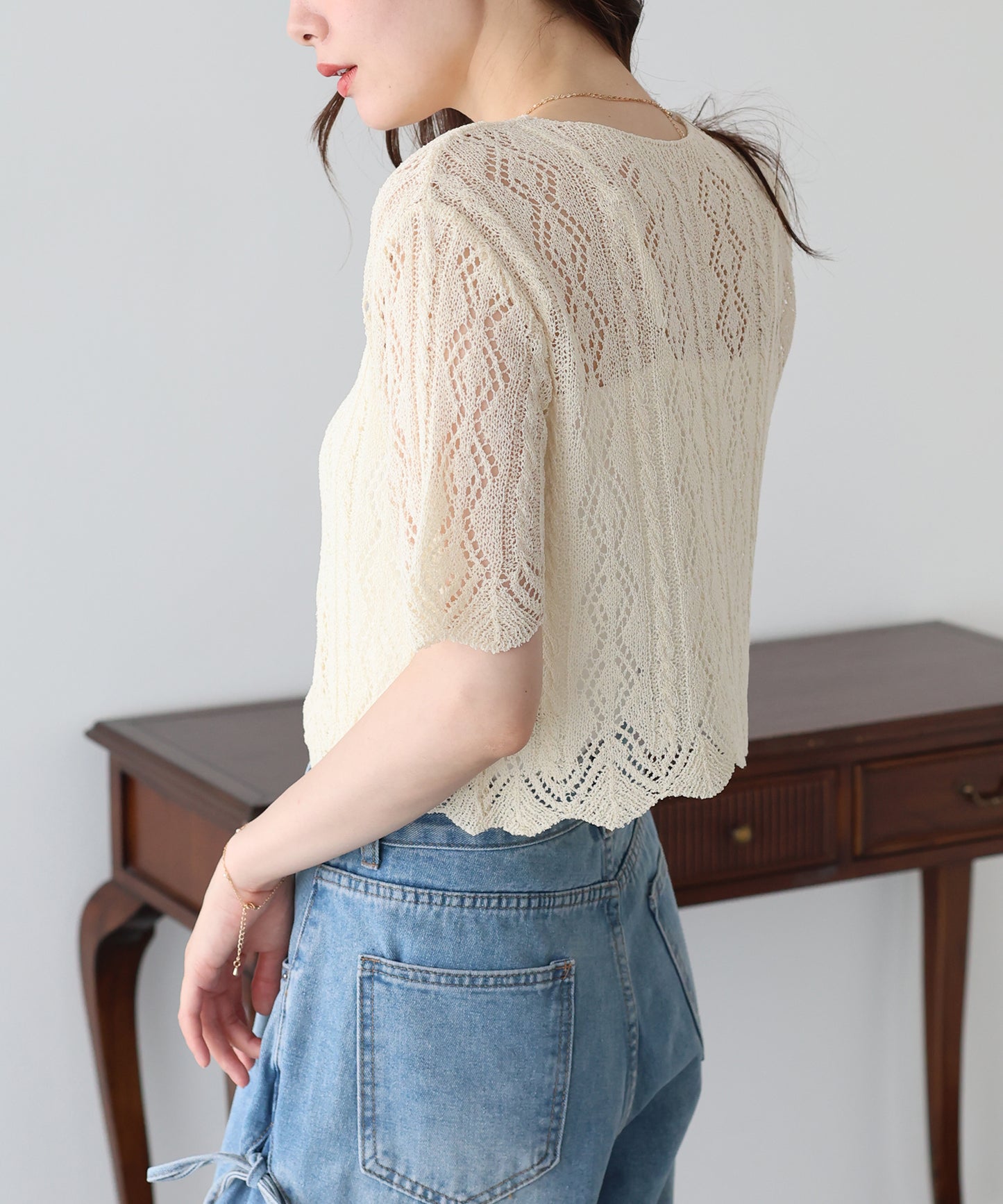 【早割5％OFF】透かし編みリボンカーディガン【メール便】