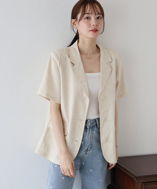 【新商品限定5％OFF（木）】半袖リネンジャケット